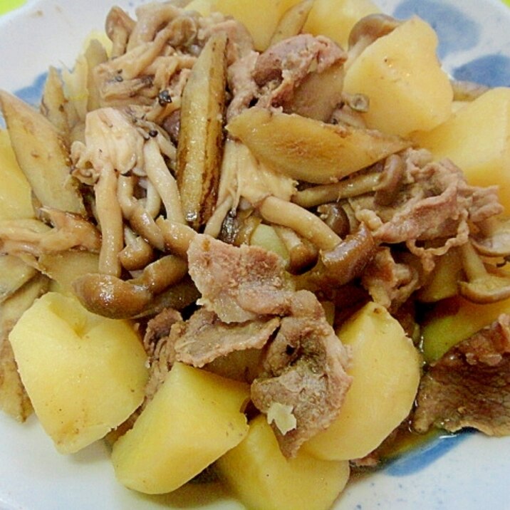 じゃがいもとごぼう豚肉しめじの煮物